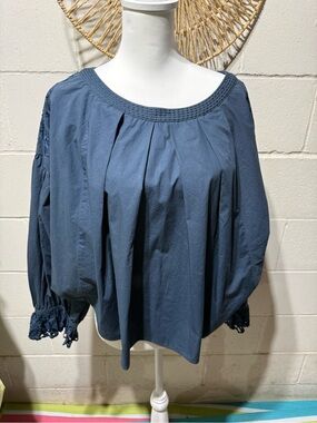 Free People Slate Blue Boho Pleated Tunic